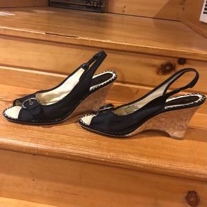 CL by Laundry Black Linen-like Fabric Heels